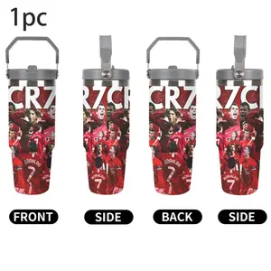 1pc 30oz Stainless Steel Tumbler with Handle, Vacuum Insulated Travel Mug for Car, Sports & Outdoor Leisure, 304 Stainless Steel, Cristiano Ronaldo theme Painting Design,Suitble For Outdoor Camping