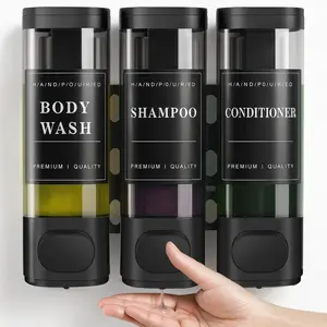 Zoronk Shampoo Dispenser Shower Dispenser 3 Chamrber No Drill Wall Mounted for Shower Shampoo and Conditioner Dispenser for Bathroom, Toilet, Hotel & Kitchen,3 * 300ML (Black)