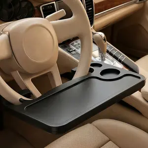 2-In-1 Car Steering Wheel Tray Table with Laptop Stand & Cup Holder, High-Strength Abs Material, Multi-Functional for Office & Car Use
