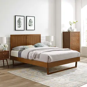 Modway Alana Twin Wood Platform Bed With Angular Frame in Walnut