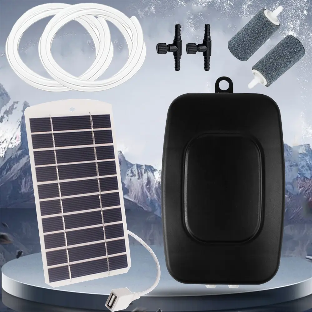 Portable USB Oxygen Pump & Solar Panel Kit, Mini Fish Tank Aerator for Outdoor Fishing, Rechargeable Battery Powered Air Pump, Aquarium Air Pump, Fish Tank Accessories