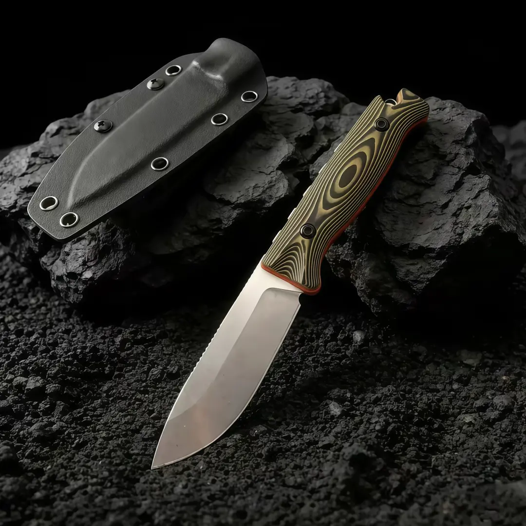 15002 sports hunting fixed-blade knife with Micarta handle and sheath, suitable for EDC outdoor camping, mountaineering, hiking, and fishing; sports knife, 0.35 Cm, Lightweight