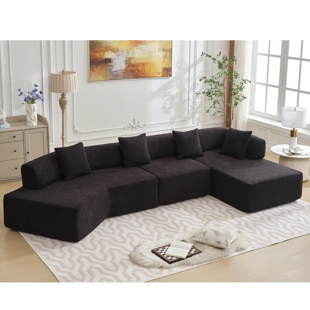 140" Oversized Boucle Fabric L-Shape Modular Sectional Sofa with Chaise, 4-Seat Modern Minimalist Furniture, Fixed Arms, Pre-Assembled, Foam-Filled Comfy Living Room Corner Seater