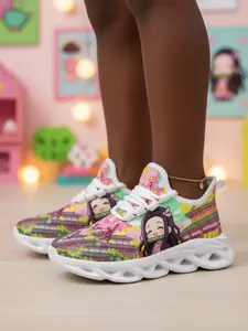 Unisex Casual Training Shoes, Ghost Slayer Anime Design, Lightweight Eva Sole, Textile Upper, All-Season Comfortable Footwear