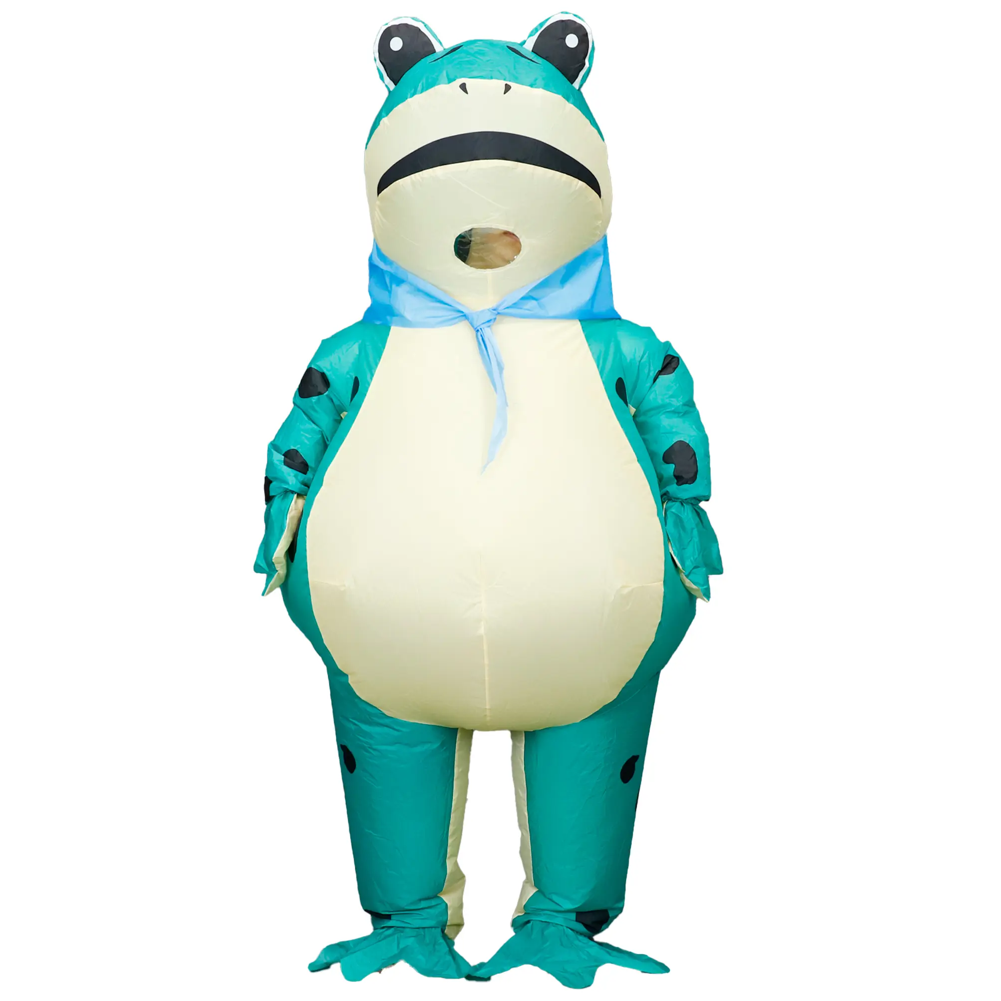 Women's Cute Blue & Black Inflatable Frog Halloween Costume Set - Full-Body Polyester Cosplay Clothes with Scarf Accessories for Halloween Parties, Festival Events