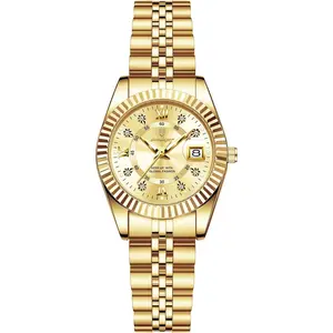 POEDAGAR Women's Luxury 28mm Stainless Steel Round Face Quartz Watch - 3-Bar Waterproof, Luminous Diamond Dial with Date, Open Dial, Casual Fashion Accessory for Women, Watches For Women