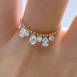 Exquisite fashion tassel rins for women synthetic zirconia niche design pendant can be pulled ring ring suitable for daily wear