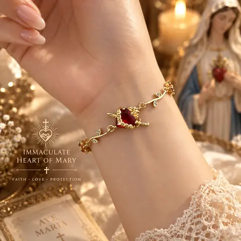 Immaculate Heart Zircon Bracelet & Sacred Heart Bracelet 14K Gold Zircon Bracelet | Meaningful Gift for Best Friend, Wife & Self (7.48 In)