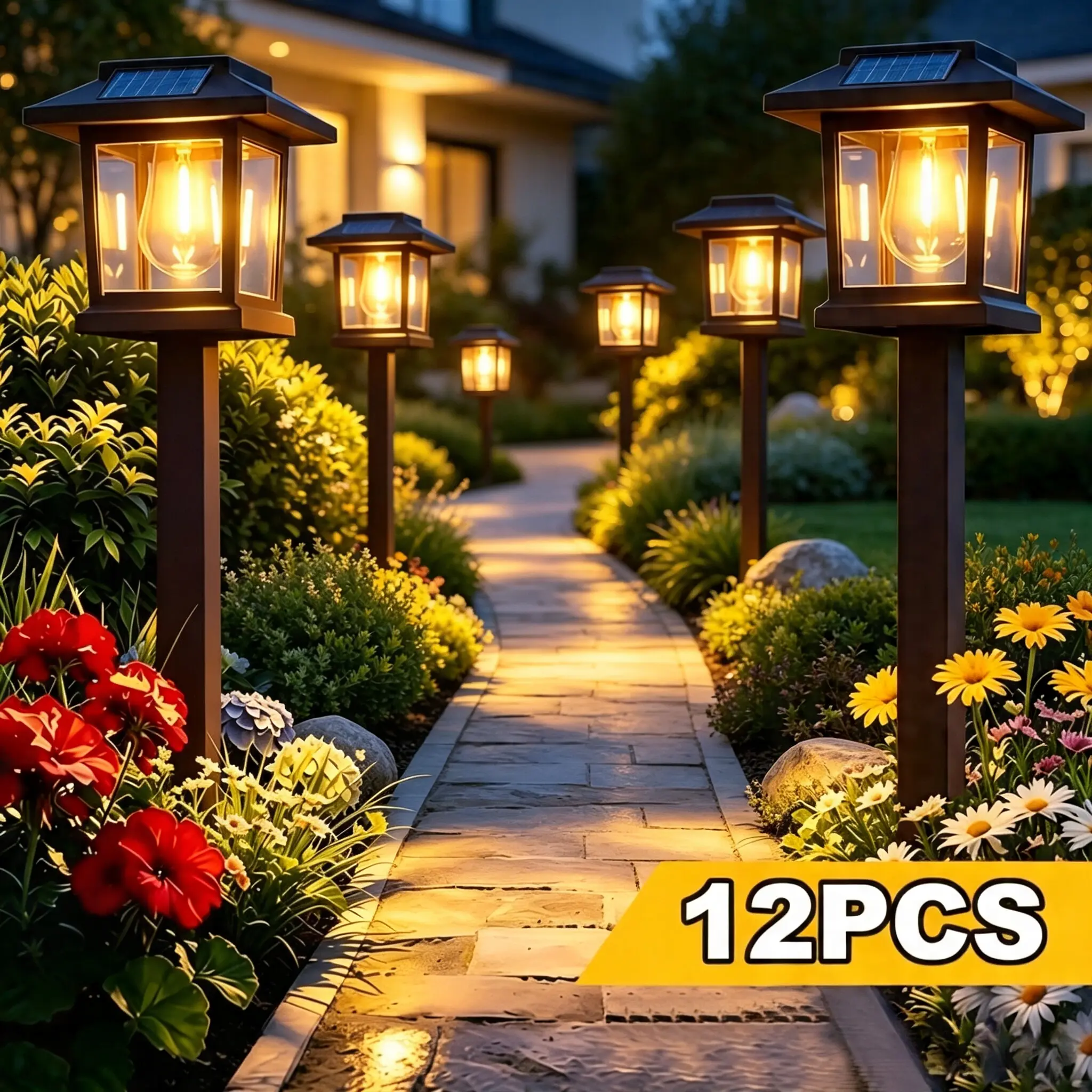 Pack of 12 Smart Solar Landscape Lights with Motion Sensor, Automatic Charge/Discharge, Minimalist Modern Light Luxury Pathway Lights for Garden and Patio waterproof outdoor decor lámparasolar exterior path decorative bulb big firework