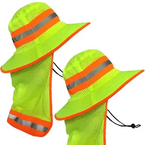 Men's High-Visibility Reflective Safety Gear Wide Brim Work Sun Hat - Neck Flap, UV Protection (2 or 4 Pack) for Outdoor Sports & Outdoor Activities