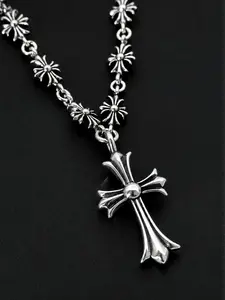 Y2K Cross Pendant Necklace Silver Stainless Steel Jewelry Gift Included