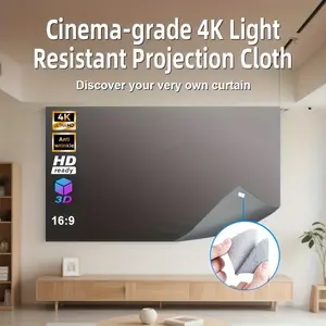 A portable projection screen, Hd projector screen, with sizes 60-70 inches, featuring pleats, ironing recommended, supporting 16:9 4K ultra high definition, compatible with DLP, LED, LCD, 3D home theater, and outdoor projectors