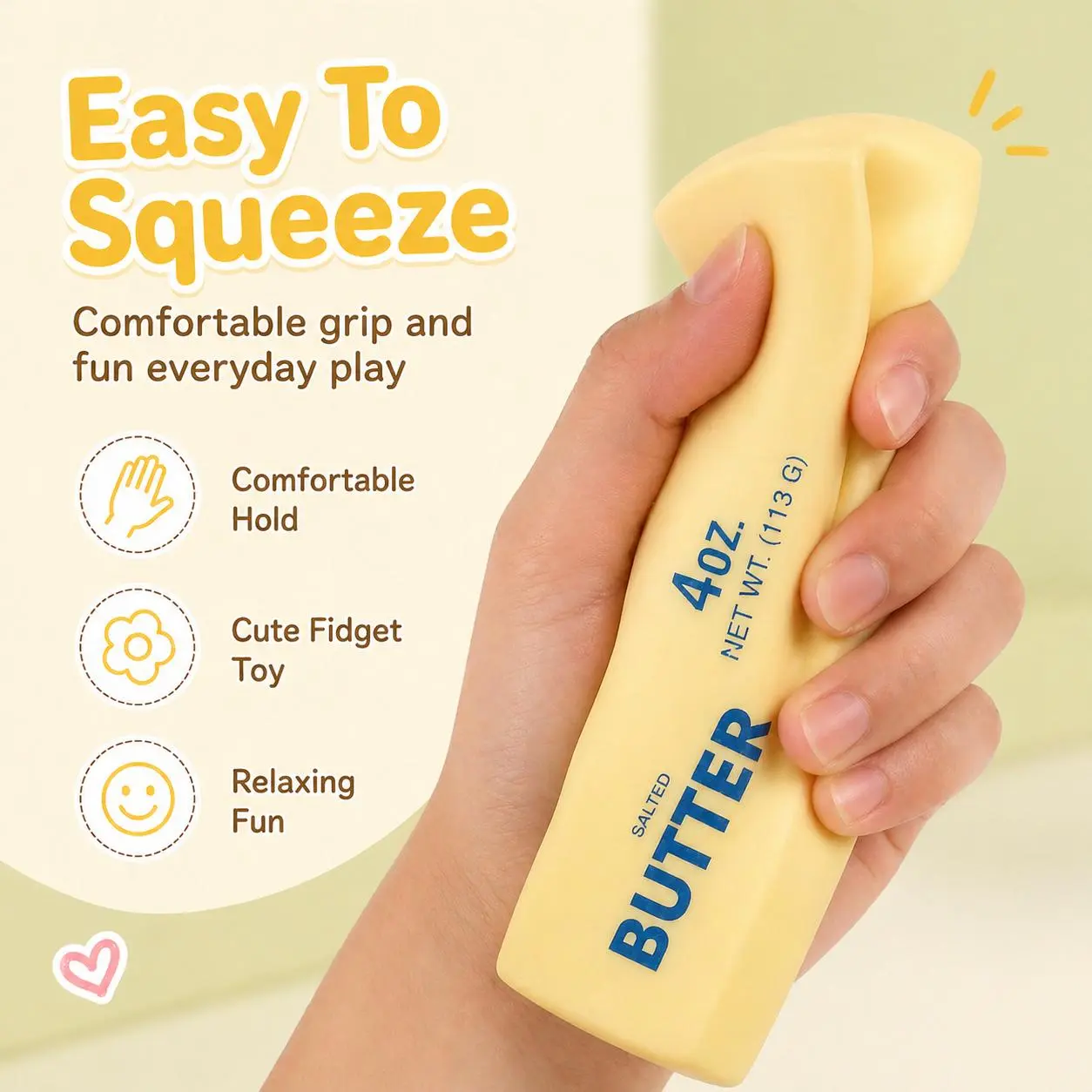 Squeezluck Salted Butter Taba Dumpling Squishy Mystery Toy - Soft Cream-Scented Silicone Stress Relief Fidget, Safe Viral Slime & Squishy Toy, Bright Yellow Desk Decor, Fun Kids' Gift, Taba Squishy