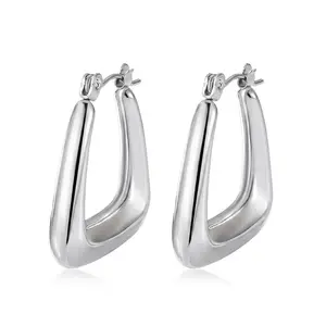 Steel Color Triangle Hollow Metal Statement Earrings, Fashion Costume Jewelry Accessories