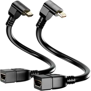 BERLAT 15CM High Speed 90 Degree Mini HDMI Left-Toward Male to HDMI Female Cable Adapter Connector Supports Full HD 4K 1080P 3D Player,(6.0in, Downward Angle) - 2 Pack