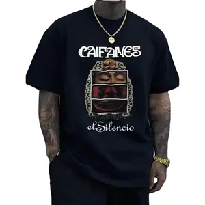 180g[100%cotton]1pcs Size Plus(100% Cotton 220g Tee)Men's Round Neck Short Sleeve T Shirt Caifanes El Silencio Graphic Digital Print T Shirt Rock Band Music Theme Casual Tee Fashion Streetwear Summer Clothes Menswear Soft Top Garment Jeans