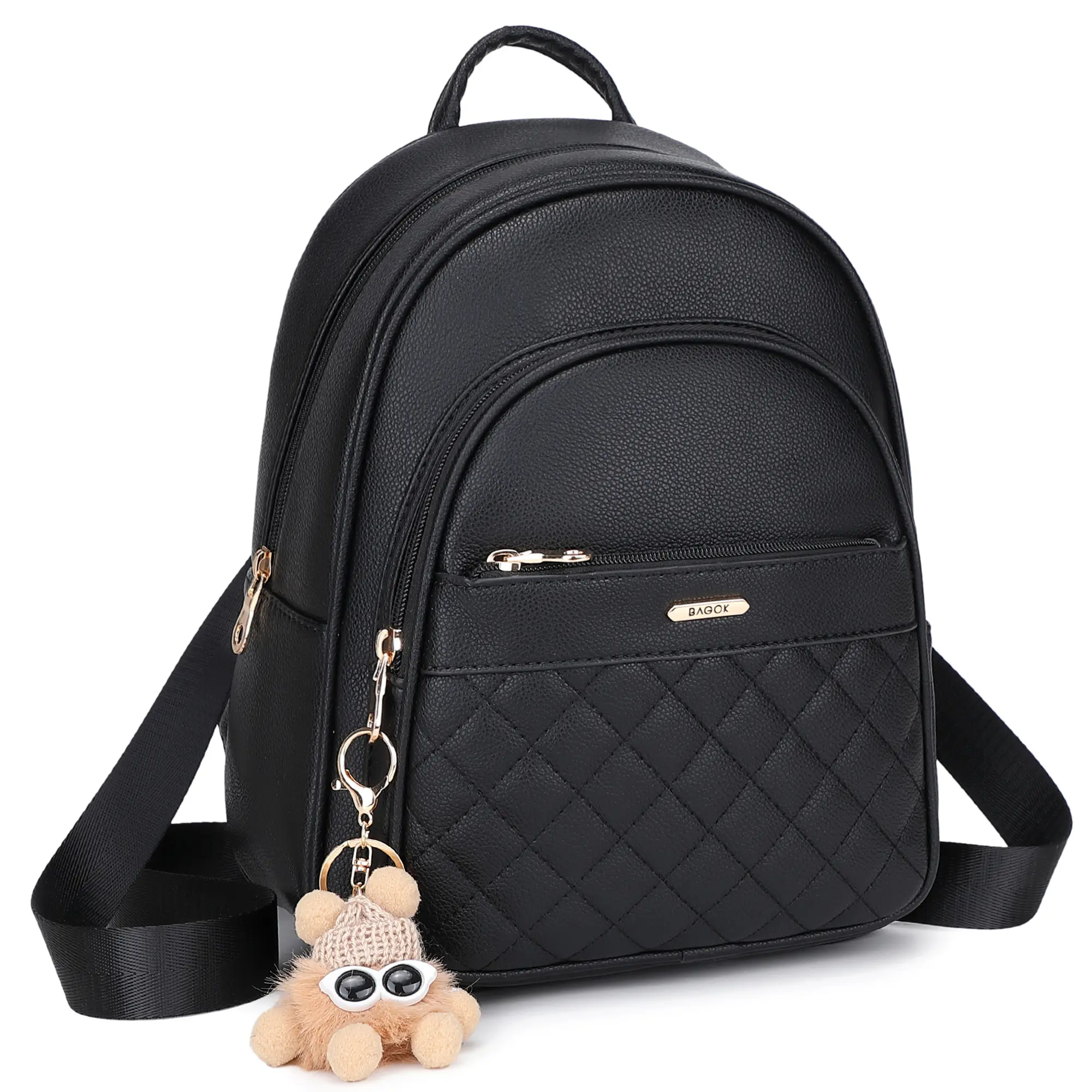 BAGOK Quilted Classic Mini PU Leather Cute Multi-Compartment Women's Fashion Backpack Purse - Large Capacity, Personal Item Compartment, Ideal for Work/College, Valentine's Day Gift for Mom/Girlfriend, Cute Women's Fashion Backpacks, Multi-Compartment Wom