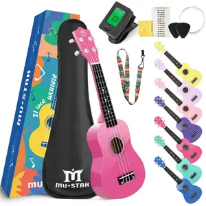 MUSTAR Soprano Ukulele Beginners Kit - 21 Inch Basswood Ukuleles for , Beginner, Ukulele Pack With Gig Bag, Digital Tuner, Strap, Picks, Pink Ukuleles Set
