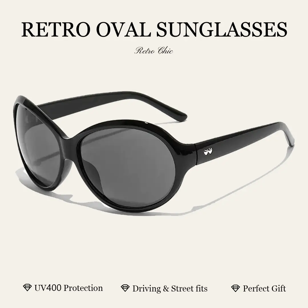 Retro Oversized Oval Sunglasses for Women, UV400 Protection Wrap Around Eyewear for Driving and Beach Retro Oversized Oval Sunglasses for Women, UV400 Protection Wrap Around Eyewear for Driving and Beach