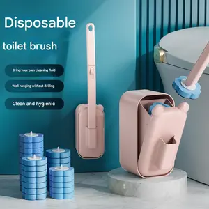 Cute Toilet Plunger Set with 24 Disposable Brush Heads Wall Mounted Holder Easy Clean Hygienic No Drilling Needed for Bathroom