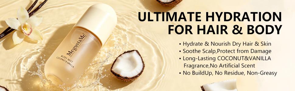 MegustaMe Hair & Body Mist Duo - Coconut Vanilla + Orange Grape - 2-in-1 Natural Spray - Vegan Cruelty-Free - Travel-Friendly - Refreshes Hair & Skin Between Washes - No Buildup, Non-Greasy