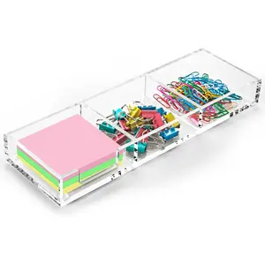 3 In 1 Clear Acrylic Sticky Note Holder Self-Stick Memo Pads Desk Organizer, Post Pop Notes Dispenser for 3"X3" Note Pads, Ideal for School Office Home (BQ211)