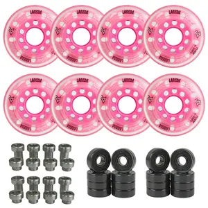 Labeda Whips Roller Hockey Wheels - Pink X-Soft 72mm - 8-Pack with Evo Spacers and Hybrid Ceramic Bearings