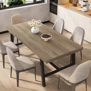 Garvee Modern Industrial Dining Table 70.87" Large Rectangular Table for 6-8 People, Rustic Wood Top Heavy-Duty Black Metal Legs, Multi-Use Furniture for Kitchen, Dining Room, Apartment Patio