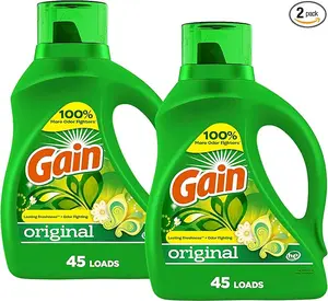 Gain Liquid Laundry Detergent, Original Scent, 65 fl oz x 2, 45 x 2 loads, Freshness + Odor Fighting, High efficiency washing machine iquid cleaning soap