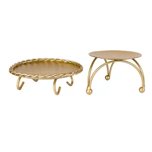 Candle Holder Gold Candle Holders Set of 2 Decorative Handmade Iron Pillar Plate Candle Holder Centerpiece Fit LED & Wax Candles Pedestal Candle Stand