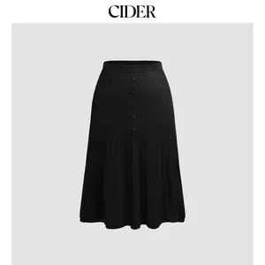 Cider [6 colors, size 0-26] Knit Mid Waist Button Maxi Skirt Curve & Plus