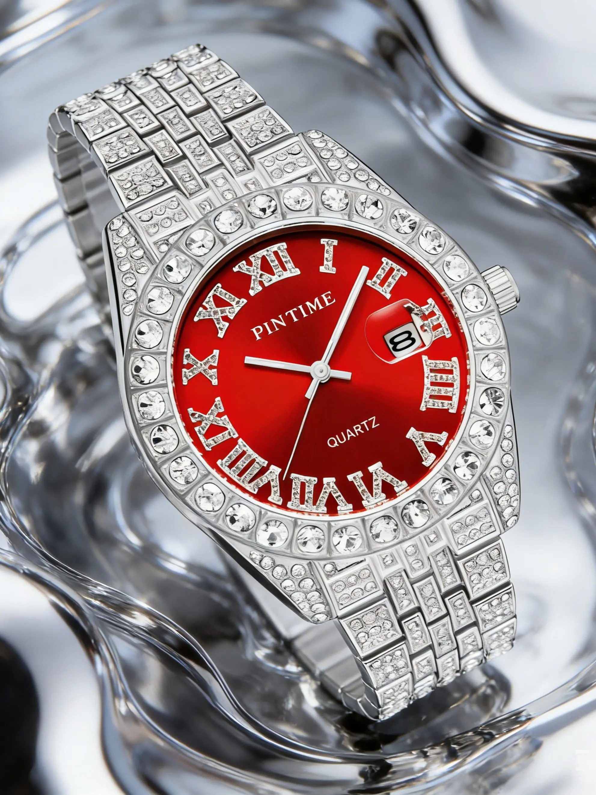 Women's Alloy Watch Band, Luxury Quartz Wristwatch, Roman Numeral Dial, Calendar Function, Daily Wear, Decoration, Holiday Gift