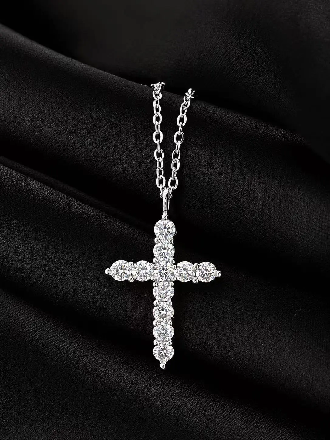 Round Cut Moissanite Pendant Necklace - White-Plated, GRA Certified, Simple Clean Look, Bright Shine for Daily Wear