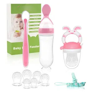 Baby Fruit Feeder Pacifier - 3 Pack | Baby Fruit Food Feeder Pacifier & Baby Food Dispensing Spoon | Fresh Fruit Teethers for Babies | Silicone Feeder Baby,Mesh Baby Feeder (Blush)