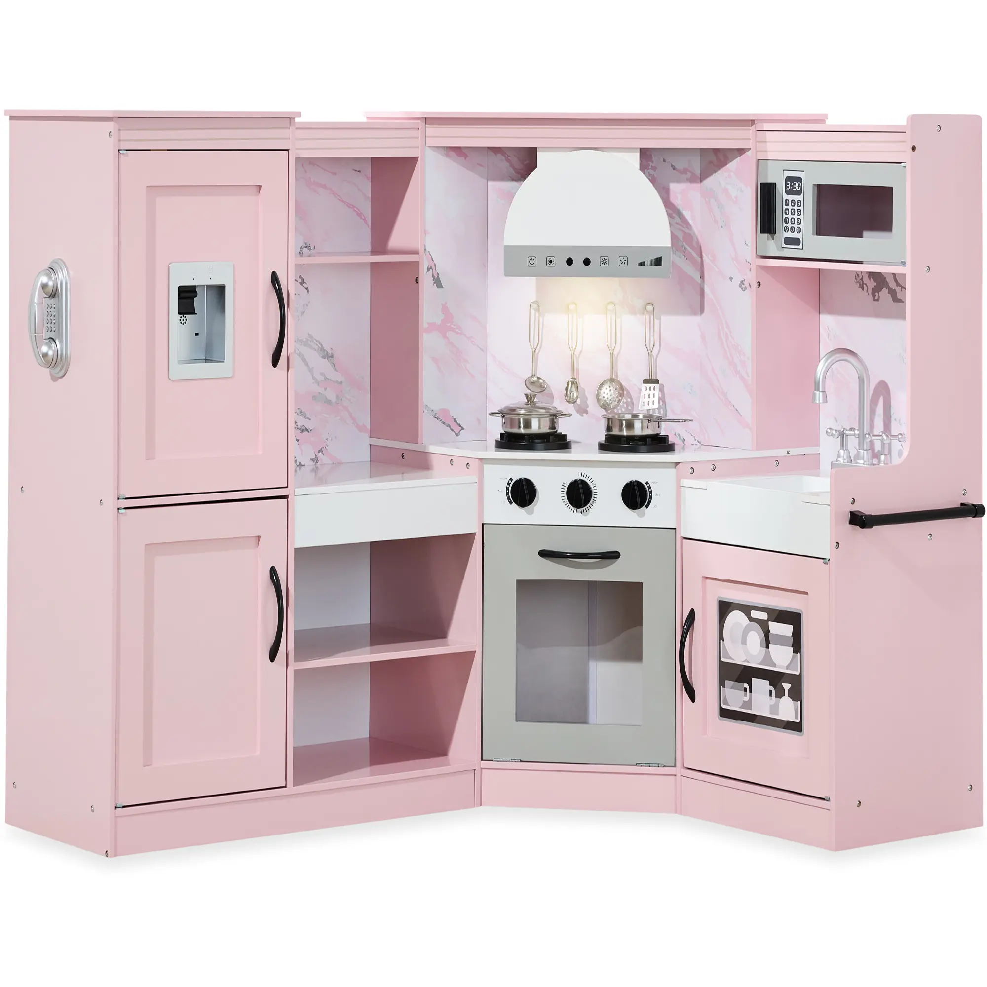 Best Choice Products Pretend Play Corner Kitchen, Ultimate Wooden Toy Set for Kids w/ 6 Accessories