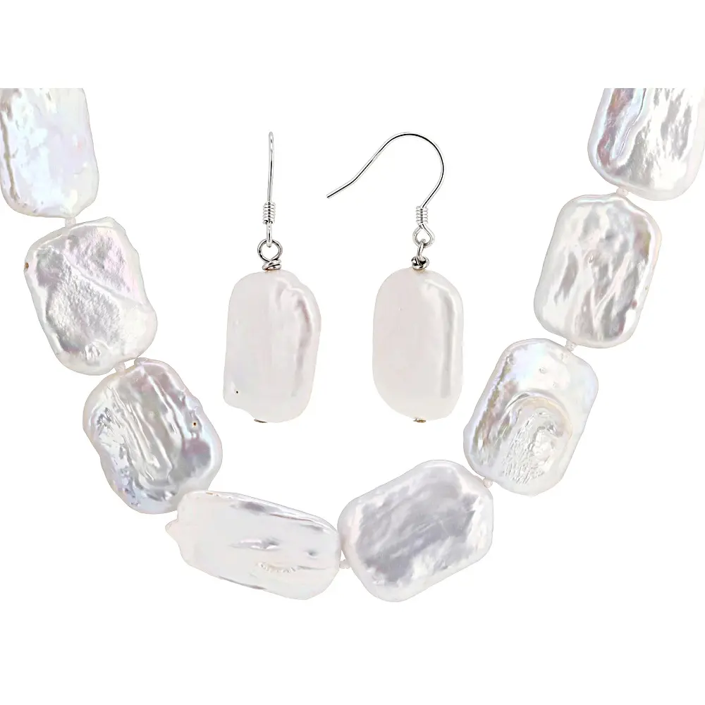 JTV White Cultured Freshwater Pearl Sterling Silver 18 Inch Strand Necklace & Earring Set