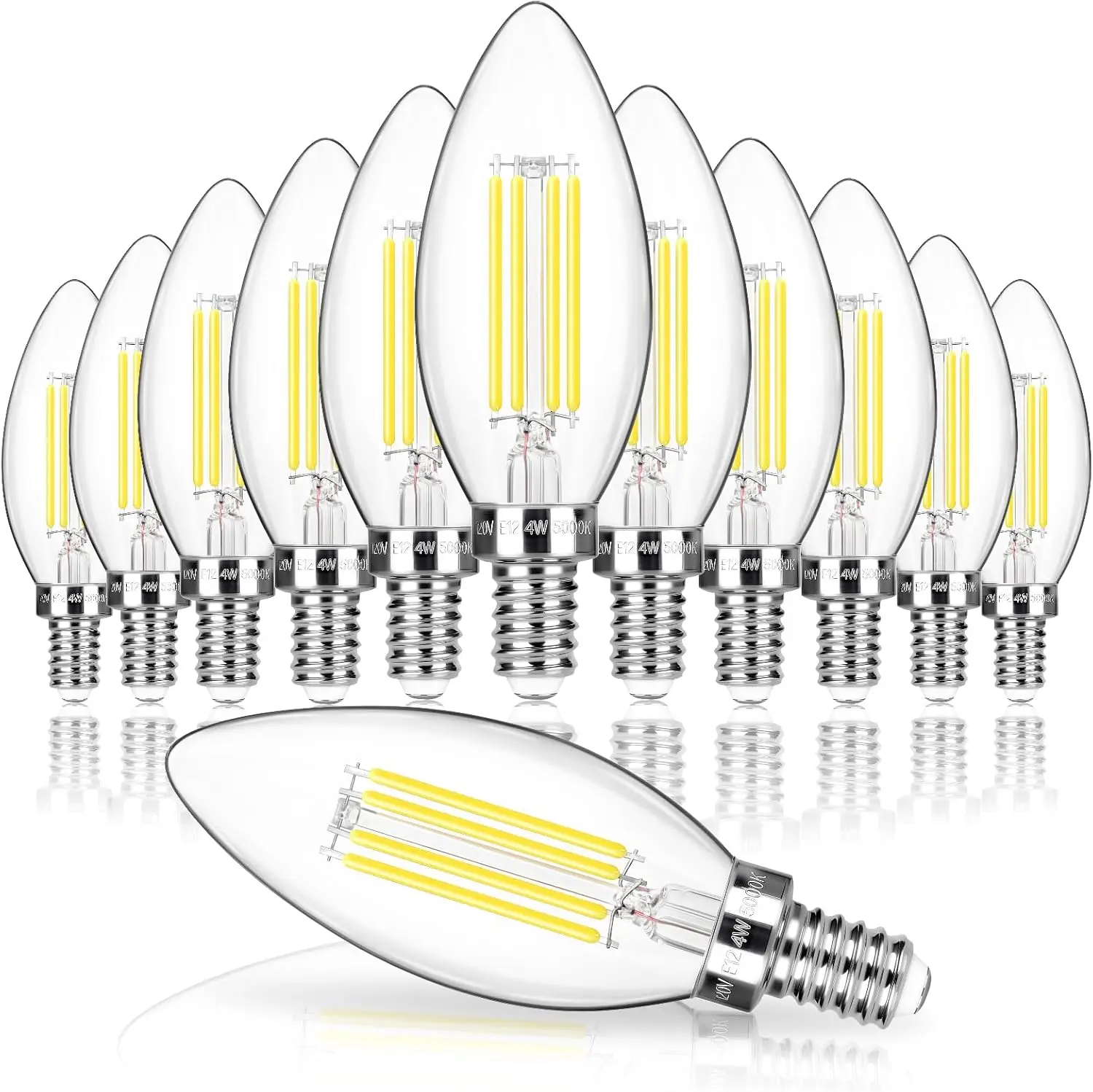 E12 LED Candelabra Bulb 40W Equivalent, 500LM Chandelier Light Bulb, Daylight White 5000K, B11 Filament Clear Glass Candle Base Light Non-Dimmable, 12 Pack