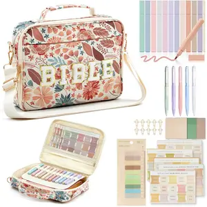 Bible Cover Case for Women, Large Bible Bag w/Shoulder Strap, Bible Study Supplies Bible Journaling Kit  Book Carrying Case with Bible Highlighters, Mothers Day Christian Gifts for Women
