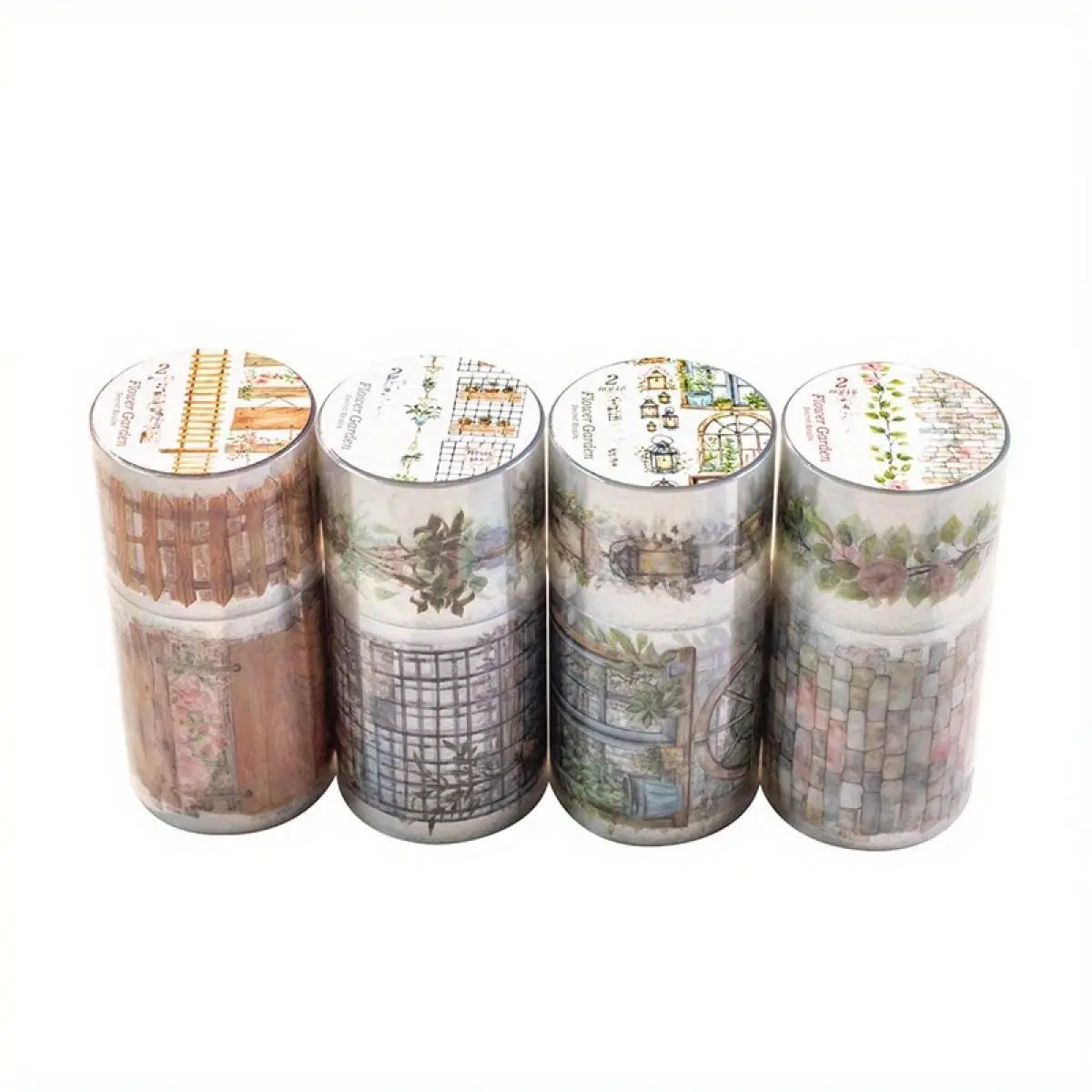 Retro Garden-Themed Polyethylene Terephthalate Sticky Washi Tape, 8 Rolls Water-Resistant 16m Office Arts & Crafts Material for DIY Users, Decorating Flower Fence Handbooks & Washi Tape Classroom Decorations