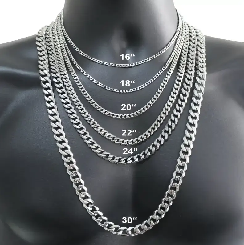 Stainless Steel Cuban Curb Link Chain Necklace for Men - Available in 3/5/7/9/11mm Widths, 18inch to 30inch Lengths