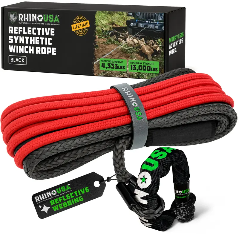 Rhino USA Synthetic Winch Line (3/8" x 94') with Soft Shackle for Jeep Wrangler, Gladiator, 4Runner, 1/2 Ton Pickup Ultimate SUV and Truck Accessories