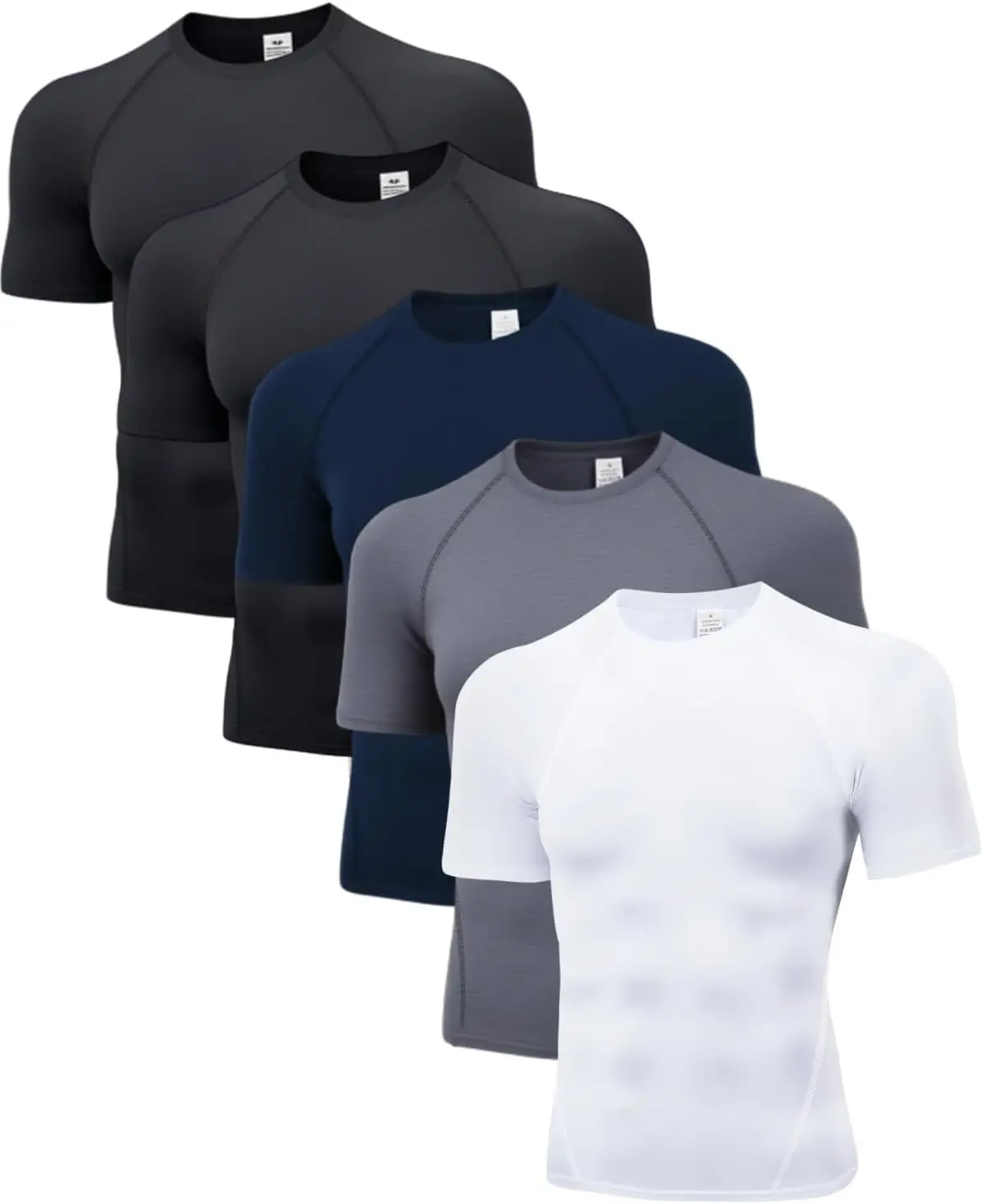 5 Pack Men's Compression Shirts Short Sleeve Cool-Dry Workout Rash Guard Athletic Base Layer Undershirts for Gym(Gift)