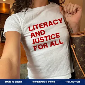 Reading Shirt For Women Literacy And Justice For All Baby Tee Book Lover Graphic Tee Book Club Shirt Reading Girly Y2K