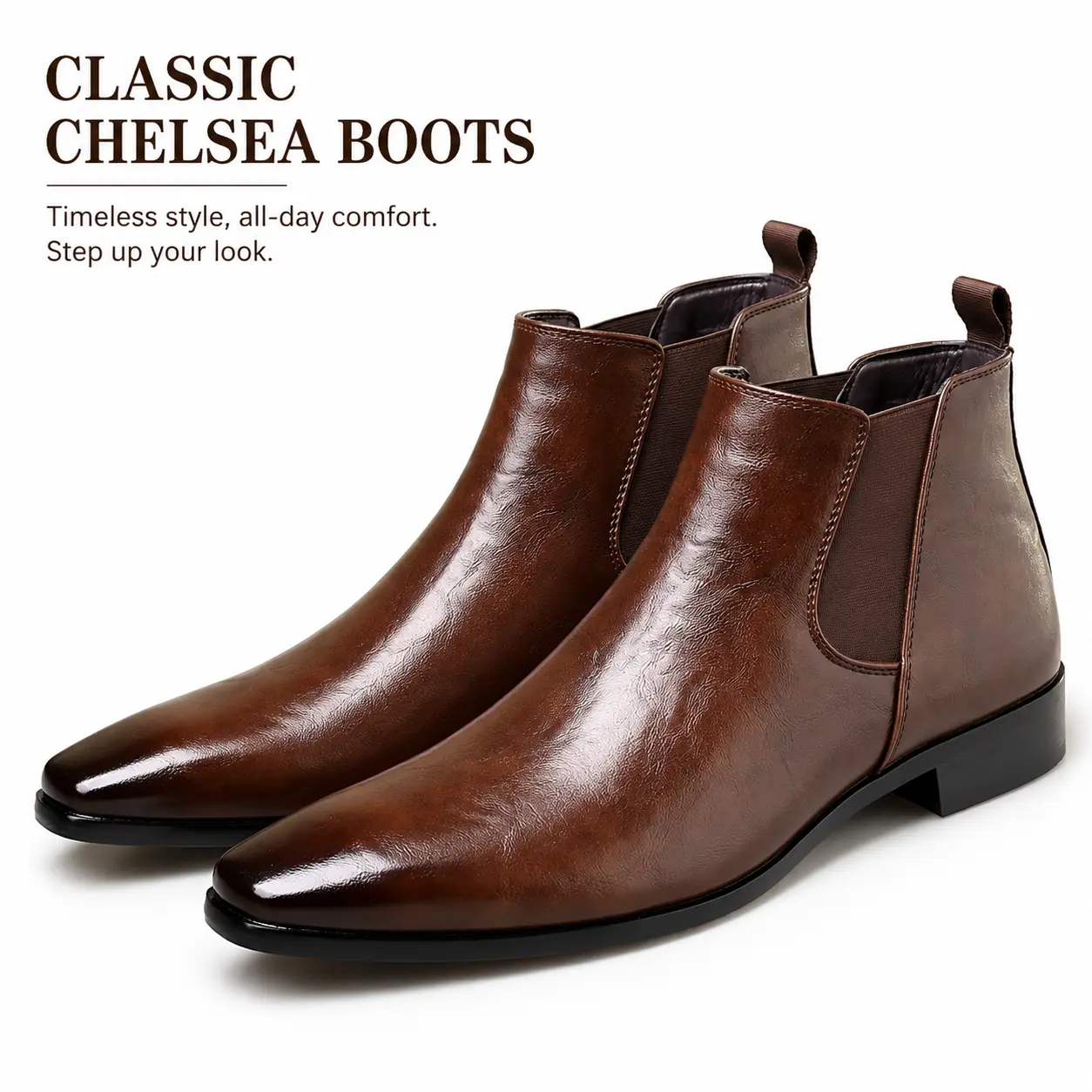 Men's Chelsea Boots Classic Leather Style Ankle Boots with Slip On Comfort and Business Casual Design, Shoes, Chic, Pointed Toe, Pu Leather, Wardrobe, Flat Heel, Rubber Sole, All Seasons
