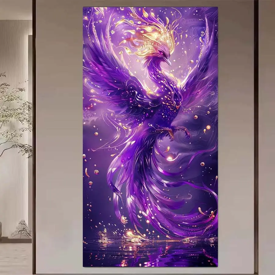 1 set of DIY diamond painting kit, 5D diamond art kit, DIY decoration purple phoenix diamond painting kit with full round diamonds, mosaic, diamond art, DIY art home decor, Handicraft, Wall Art Painting, suitable for Christmas.