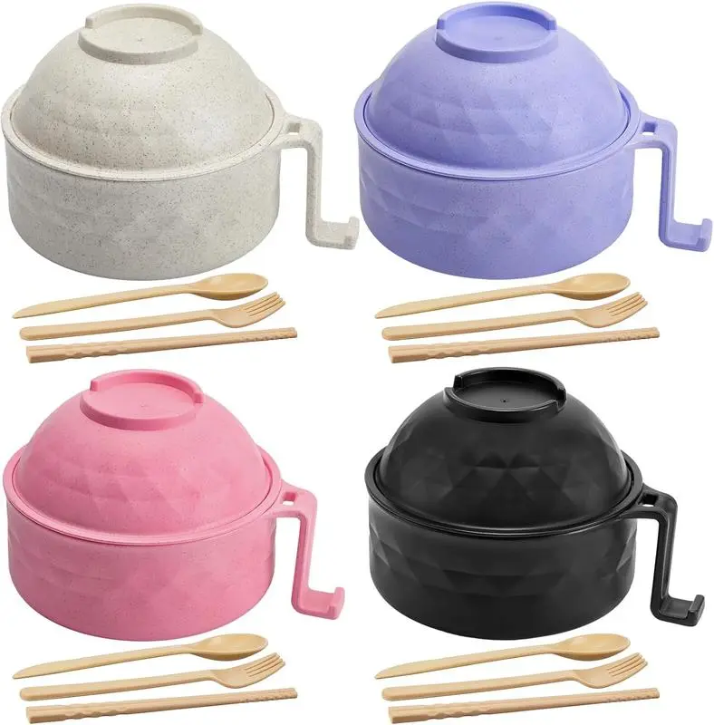 6PC/Set Microwave Ramen Bowl Set, Ramen Noodle Cooker with Lid & Handle,Perfect for Home, Office, Dorm, or College Tableware