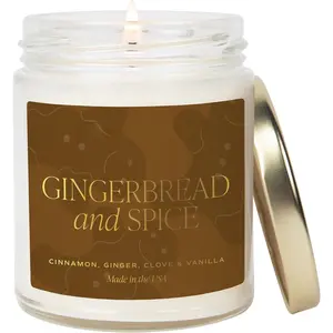 Gingerbread and  Candle - Orange, Lemon, and Gingerbread Soy Christmas Candles -  Foil  9oz Clear Jar, 40 Hour  Time,  The