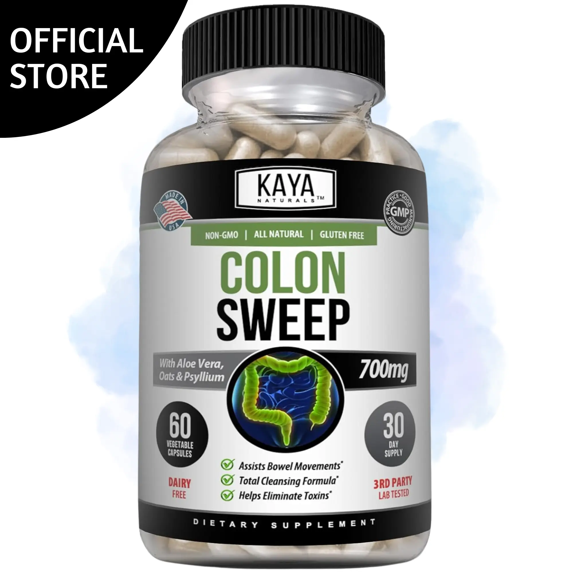 Kaya Naturals Colon Sweep | Colon Cleanser Detox  30-Day Fast-Acting with Herbs & Probiotics, Supports Healthy Bowel Movements, Cleansing Formula with Fiber, Non-GMO - 60 Capsules Dietary Supplement