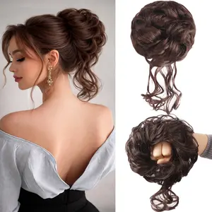 Large Messy Bun Hair Piece Wavy Curly Scrunchies Synthetic Chignon Ponytail Hair Extensions Thick Updo Hairpieces for Women