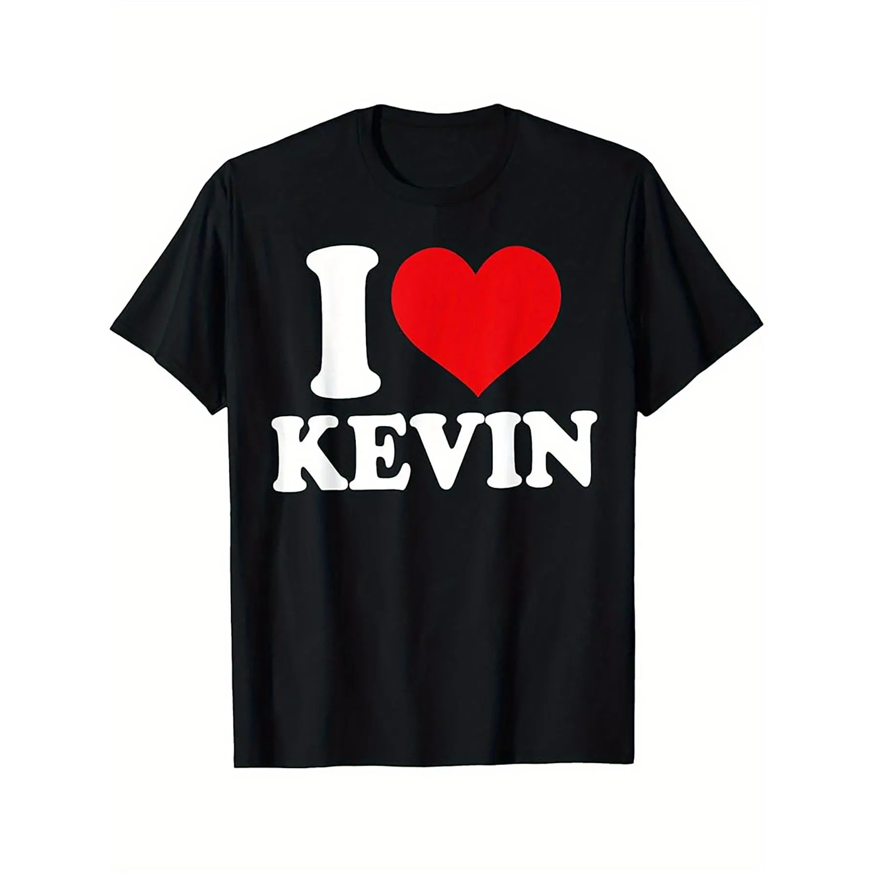 Women's Basic Custom Slogan T-Shirt with "I Love Kevin" Heart Graphic, USA-Made Breathable Cotton Top for Everyday Streetwear, Custom Shirt, Slogan Tees, Printed Slogan